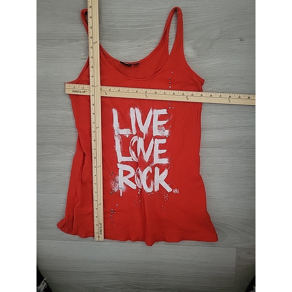 Rock Republic Womens Tank Top Scoop Neck Live Rock Love Graphic XS Beach Coastal - Picture 7 of 7
